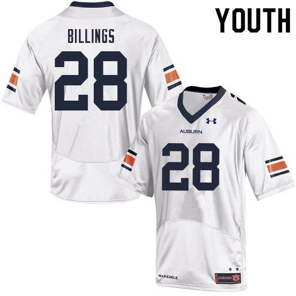 Auburn Tigers Youth Jackson Billings #28 White Under Armour Stitched College 2021 NCAA Authentic Football Jersey VUE1874RM